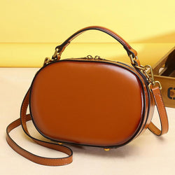 Round Brown Leather Crossbody Bag Womens
