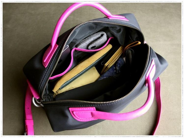 Small Womens Black Nylon Leather Crossbody Handbag Purse Cube Black Nylon Shoulder Bag Purse for Ladies