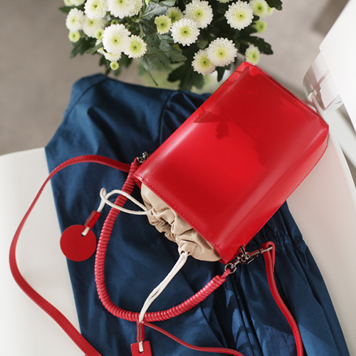 Fashion Womens Small Red Leather Bucket Shoulder Bag Black Barrel Handbag Crossbody Bag Purse for Ladies