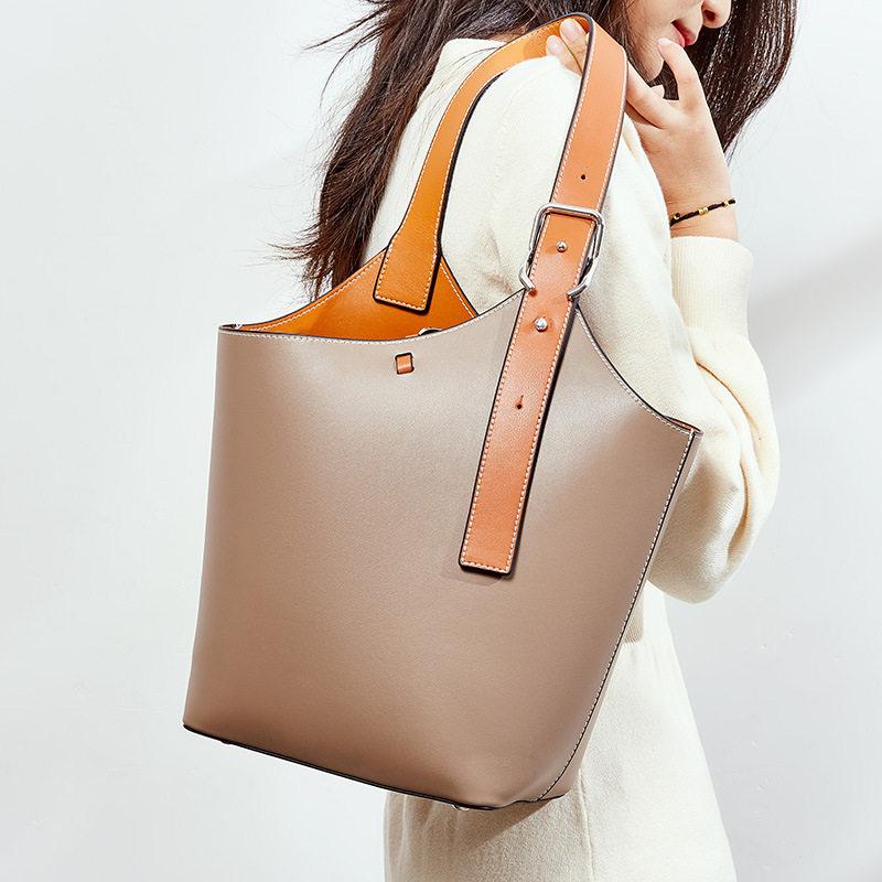 Fashionable Leather Bucket Shopper Bags