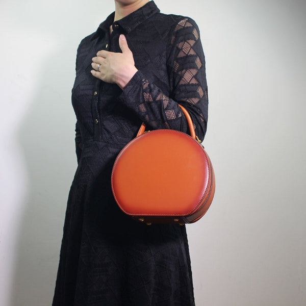 Vintage Leather Tote Circle Bag For Women