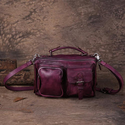 Multi Compartment Crossbody Bag Vintage Purple Leather Women's