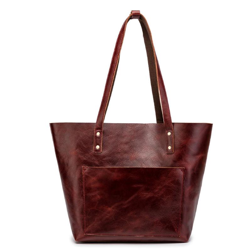 Mens Womens Leather Red Brown Tote Handbag Vintage Shoulder Tote Purse Tote Bag For Men