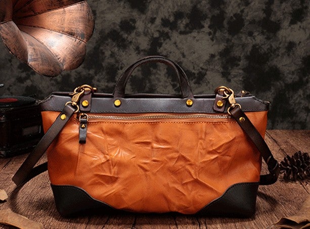 Vintage Brown Leather Handbag Tote Messenger Bag Shoulder Tote Purse For Women