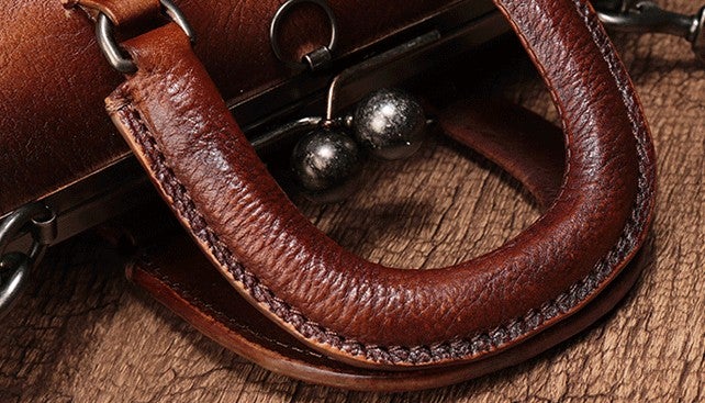 Vintage Handmade Leather Brown Womens Frame Handbag Shoulder Bag Green Crossbody Purse For Women