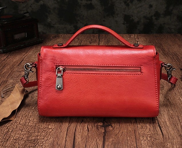 Vintage Handmade Leather Red Womens Handbag Shoulder Bag Red Purse For Women