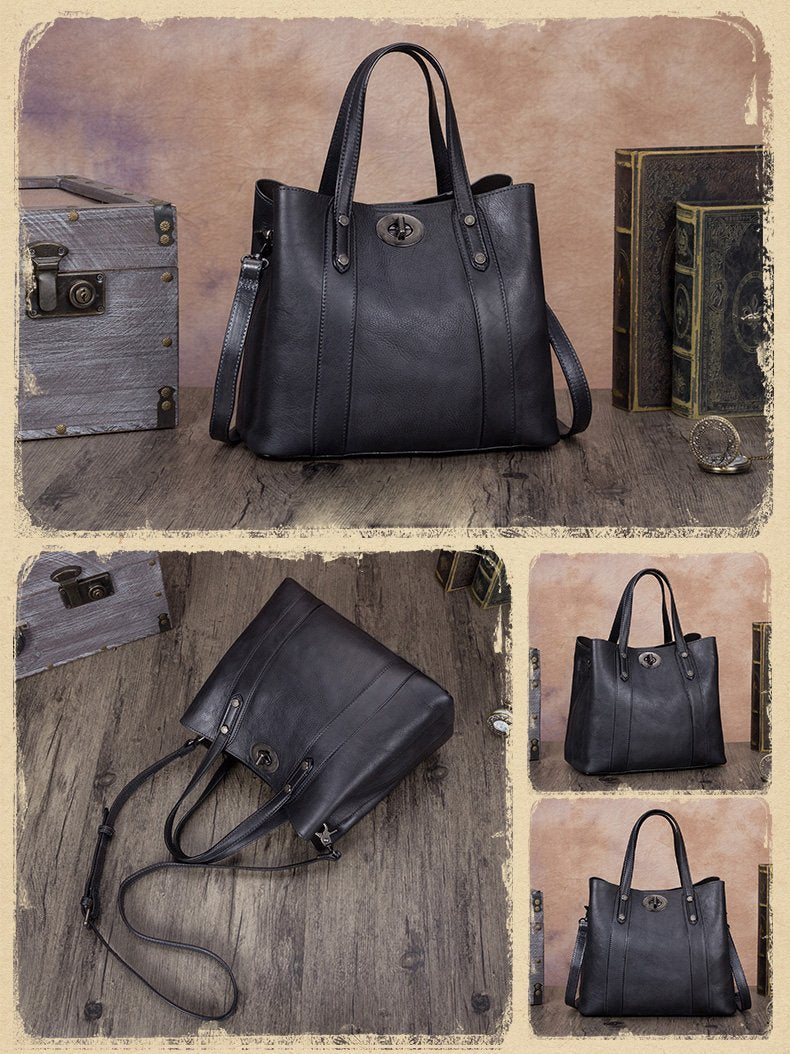 Leather 11" Vertical Tote Handbag Purse