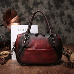Red Vintage Leather 13" Womens Tote Shopper Handbag Dumpling Bag Purse for Ladies