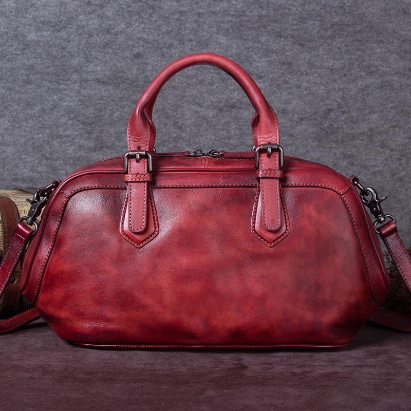 Purple 13" Womens Leather Doctor Handbag Gray Doctor's Bag Red Shoulder Bag Purse for ladies