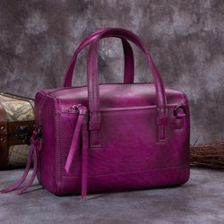 Purple Vintage Leather Ladies Doctors Handbag Brown Doctor Style Shoulder Bag Purse for Women