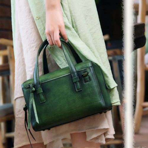 Green Vintage Leather Ladies Doctors Handbag Brown Doctor Style Shoulder Bag Purse for Women