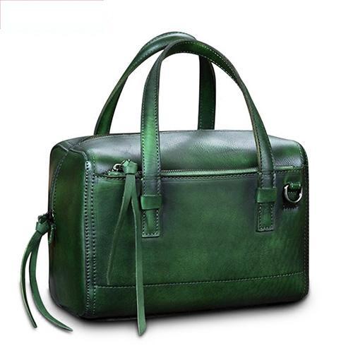 Green Vintage Leather Ladies Doctors Handbag Brown Doctor Style Shoulder Bag Purse for Women