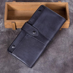 Grey Vintage Leather Long Wallet Phone Clutch Purse