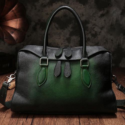 Vintage Womens Green Leather Handbag Purses Shoulder Handbag Purse Vintage Style Handbags for Ladies
