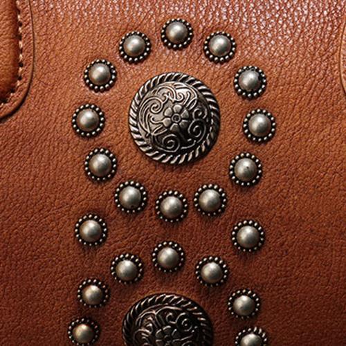 Brown Vintage Ladies Leather Stud Boston Tote Bag