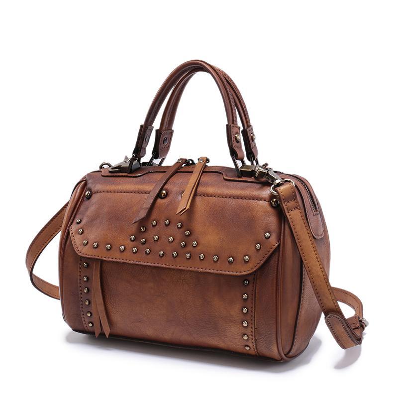 Vintage WOmens Leather Handbags Studded Work Bag Vintage Leather Shoulder Purses