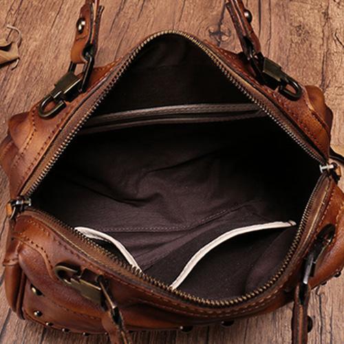 Vintage WOmens Green Leather Handbags Studded Work Bag Vintage Leather Shoulder Purses