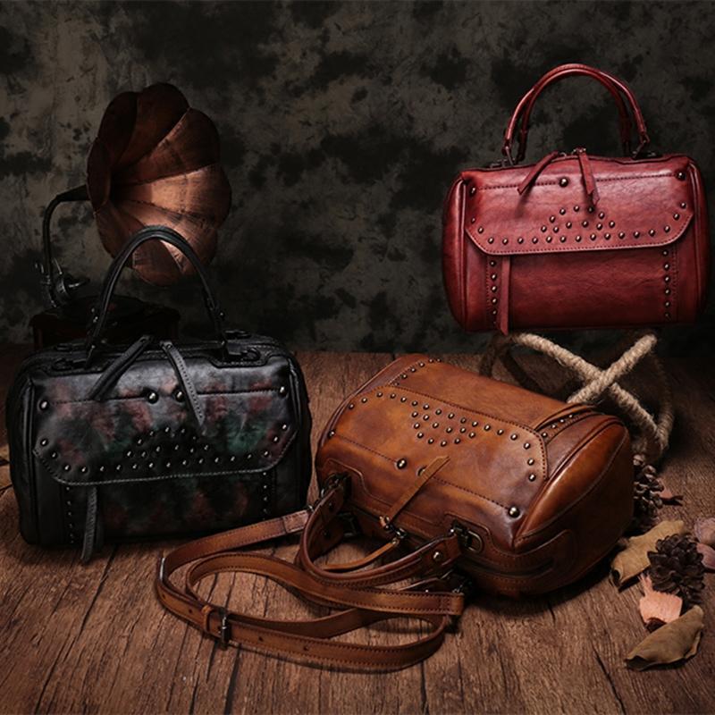 Vintage WOmens Leather Handbags Studded Work Bag Vintage Leather Shoulder Purses