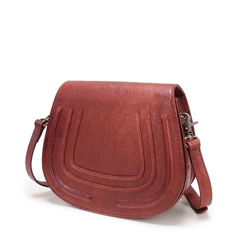 Vintage Womens Coffee Leather Saddle Handbag Vintage Style Shoulder Purses for Ladies