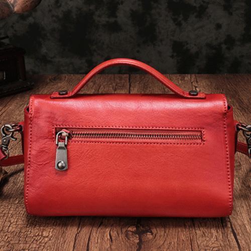 Vintage Womens Brown Leather Handbags Red Leather Shoulder Handbag Satchel Purse for Ladies