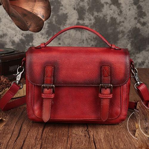 Fashion Womens Red Leather Satchel Handbag Small Brown Satchel Bag Crossbody Bags for Ladies
