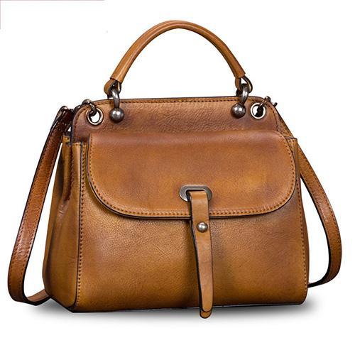 Vintage Red Ladies Leather Square Satchel Handbag Purse Brown SHoulder Bag Side Bag for WOmen