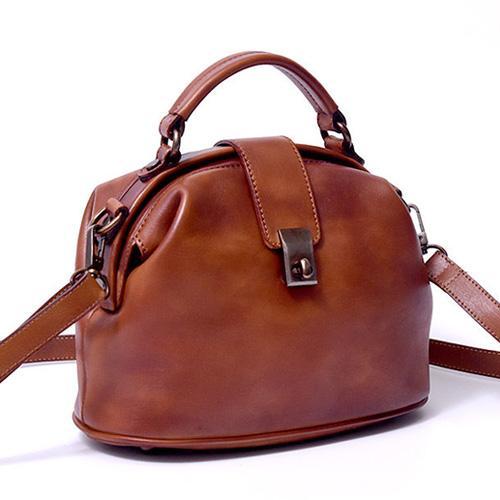 Vintage Womens Leather Brown Handbag Doctors Bag Female Red Doctor Bags Purses for Ladies