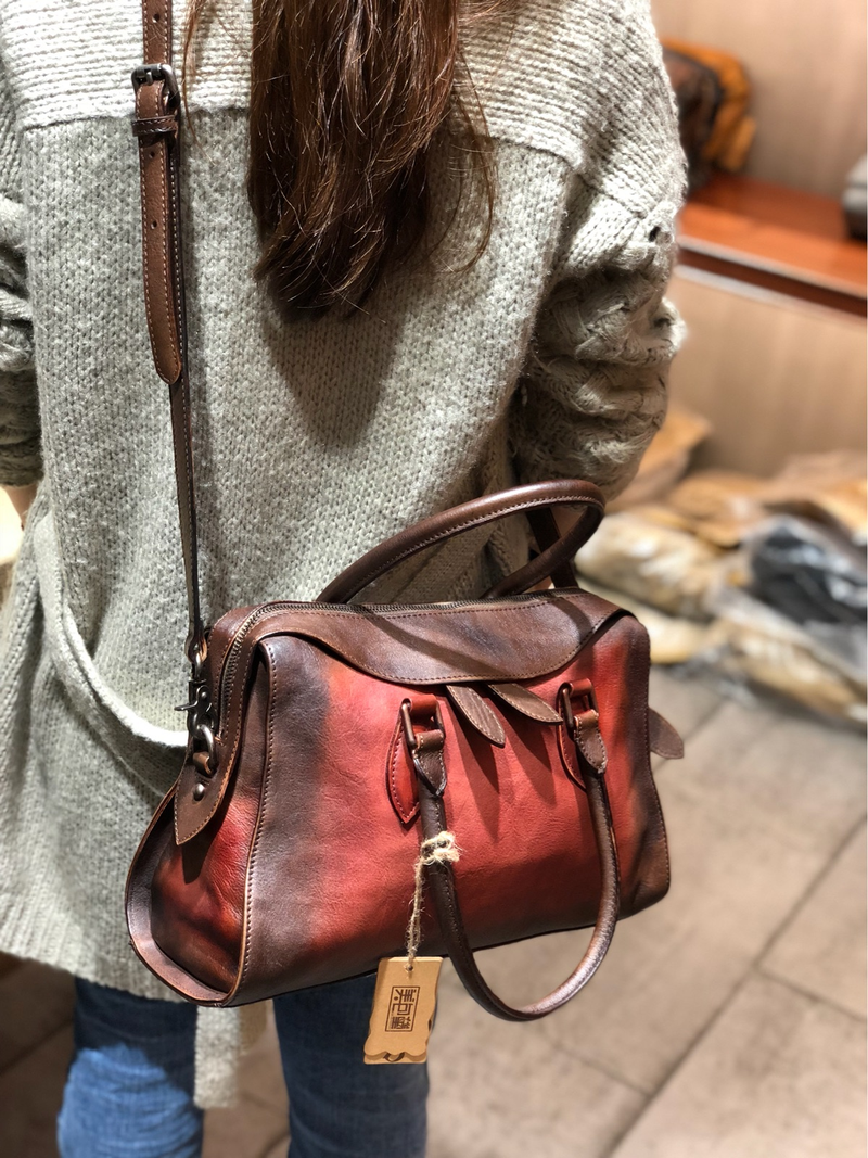 Vintage Womens Tan Leather Handbag Purses Brown Shoulder Handbag Purse Vintage Style Handbags for Ladies