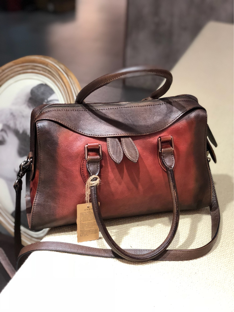 Vintage Womens Tan Leather Handbag Purses Brown Shoulder Handbag Purse Vintage Style Handbags for Ladies