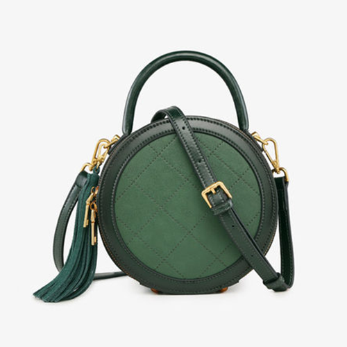Green Leather Circle Crossbody Bags