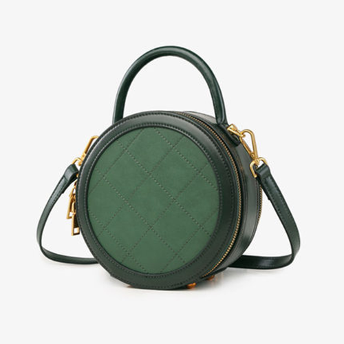 Quited Leather Circle Round Crossbody Bags