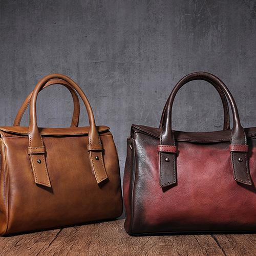 Vintage Brown Ladies Leather Handbag Purse Red Work Handbag Shoulder Purse for Women