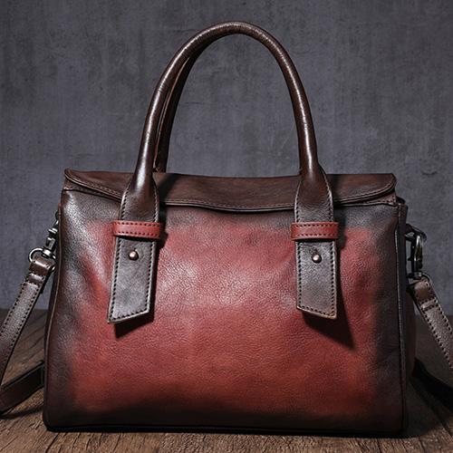 Vintage Red Italian Leather Handbag Ladies Office
