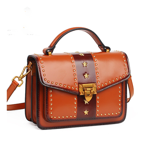 Women's Small Star Leather Satchel Handle Bag Purse