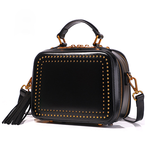Vintage Female Leather Satchel Square Crossbody Bag