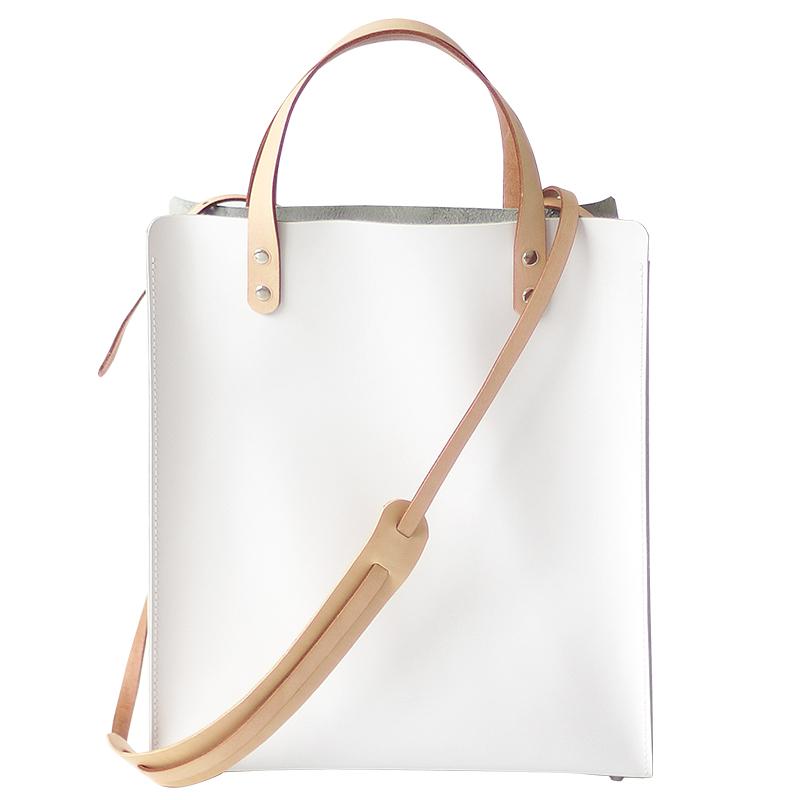 Women's Leather White Vertical Tote Handbags Purse For Work