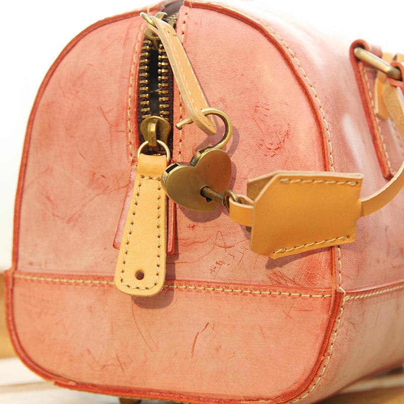 Vintage Womens Waxed Leather Boston Handbags Purse Small Side Boston Bag Purse for Women