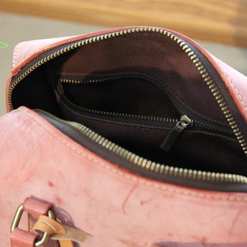 Vintage Gray Womens Waxed Leather Boston Handbags Purse Small Side Bag Purse for Women
