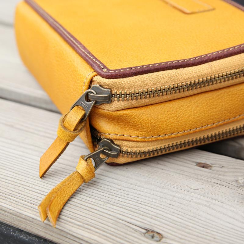 Handmade Women's Yellow Leather Shoulder Clutch Purse Handbag Crossbody Bag Clutch Purse