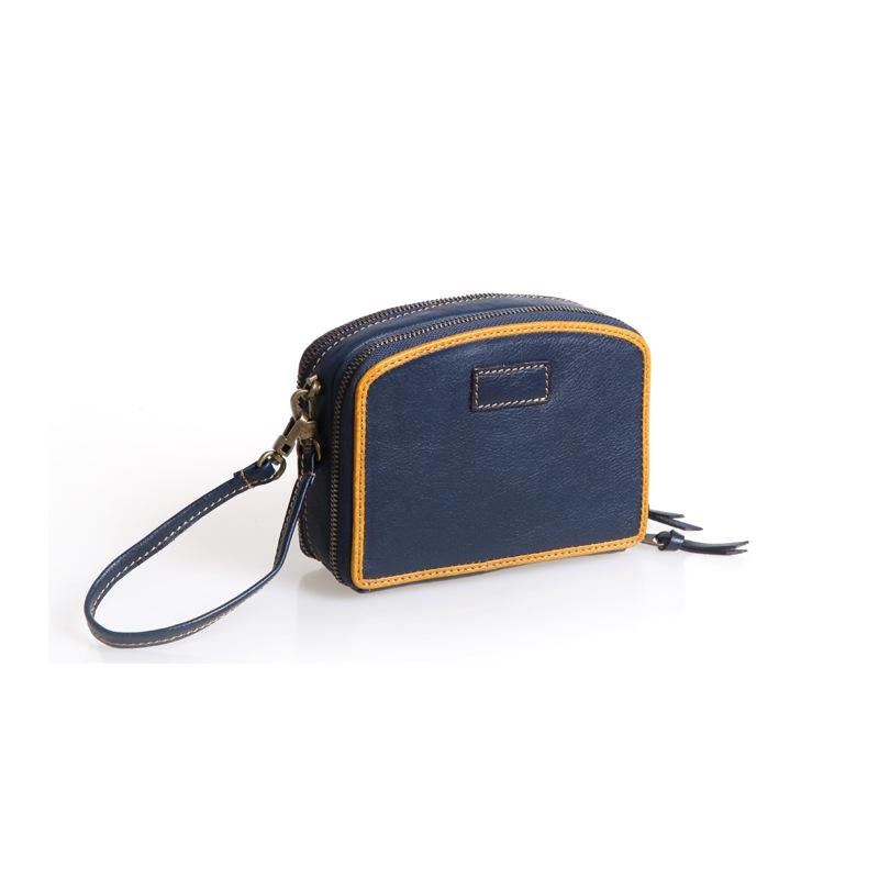 Handmade Women's Blue Leather Shoulder Clutch Purse Handbag Crossbody Bag Clutch Purse