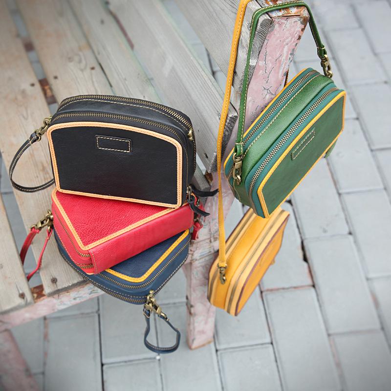 Handmade Women's Yellow Leather Shoulder Clutch Purse Handbag Crossbody Bag Clutch Purse