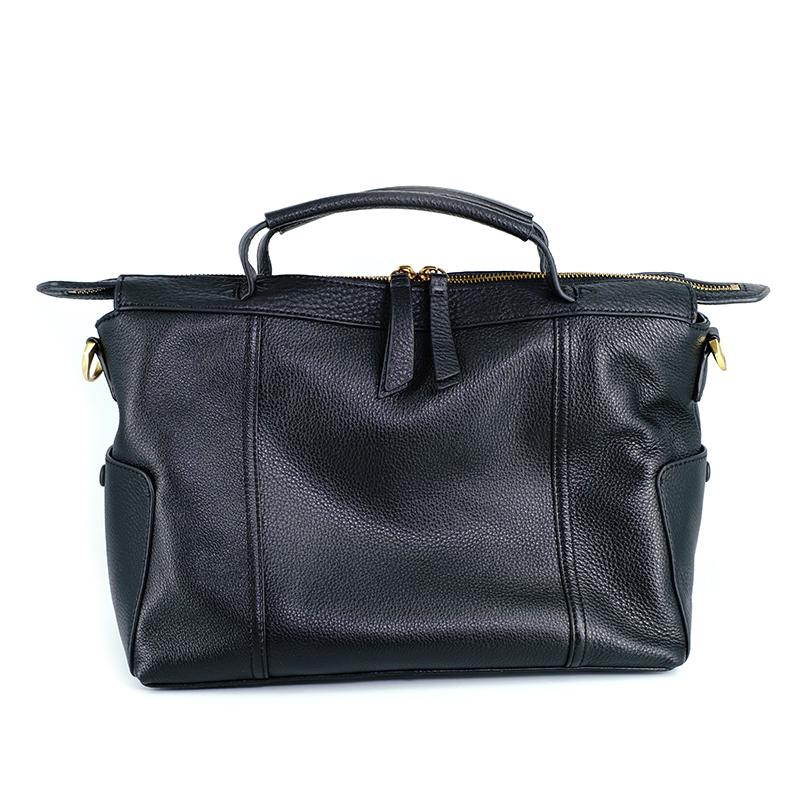 Black Genuine LeatherTote Bag With Zipper