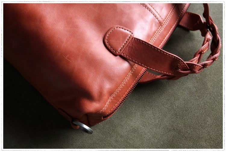 Womens Red Leather Work Handbag Purse Unique Leather Work Shoulder Purse for Ladies