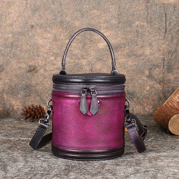 Purple Leather Barrel Handbag Vintage Womens