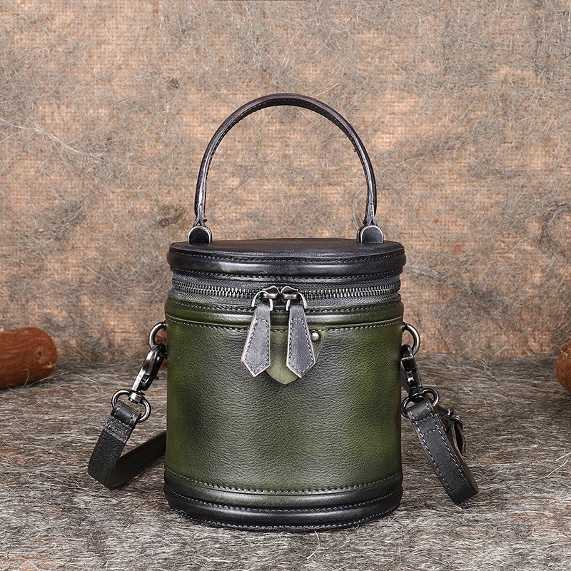 Purple Leather Barrel Handbag Vintage Womens