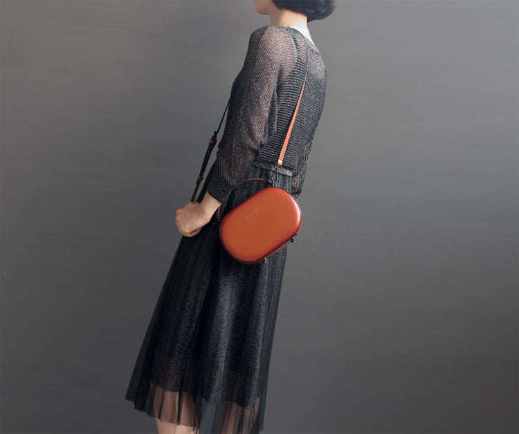 Womens Red Leather Small Round Handbag Purse Round Crossbody Bag Shoulder Bag for Women