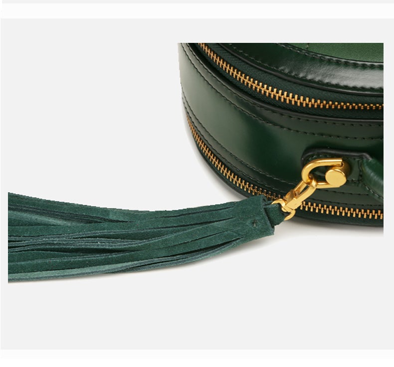 Womens Green Leather Round Handbag Small Crossbody Purse Round Shoulder Bag for Women