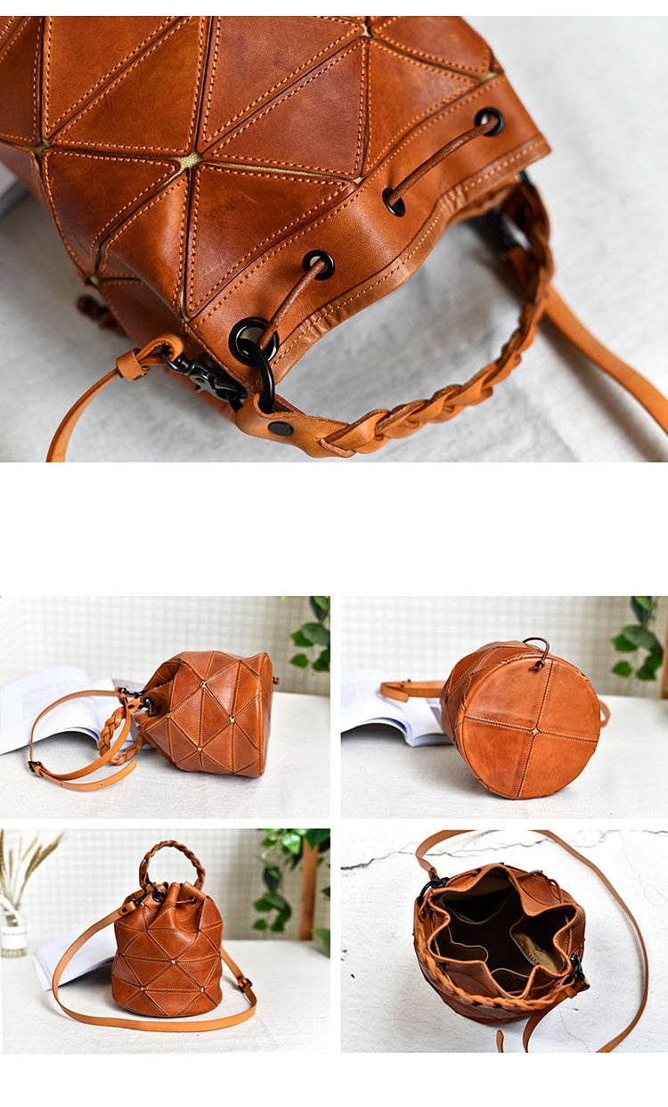 Adjustable Shoulder Strap Style Leather Bucket Bag
