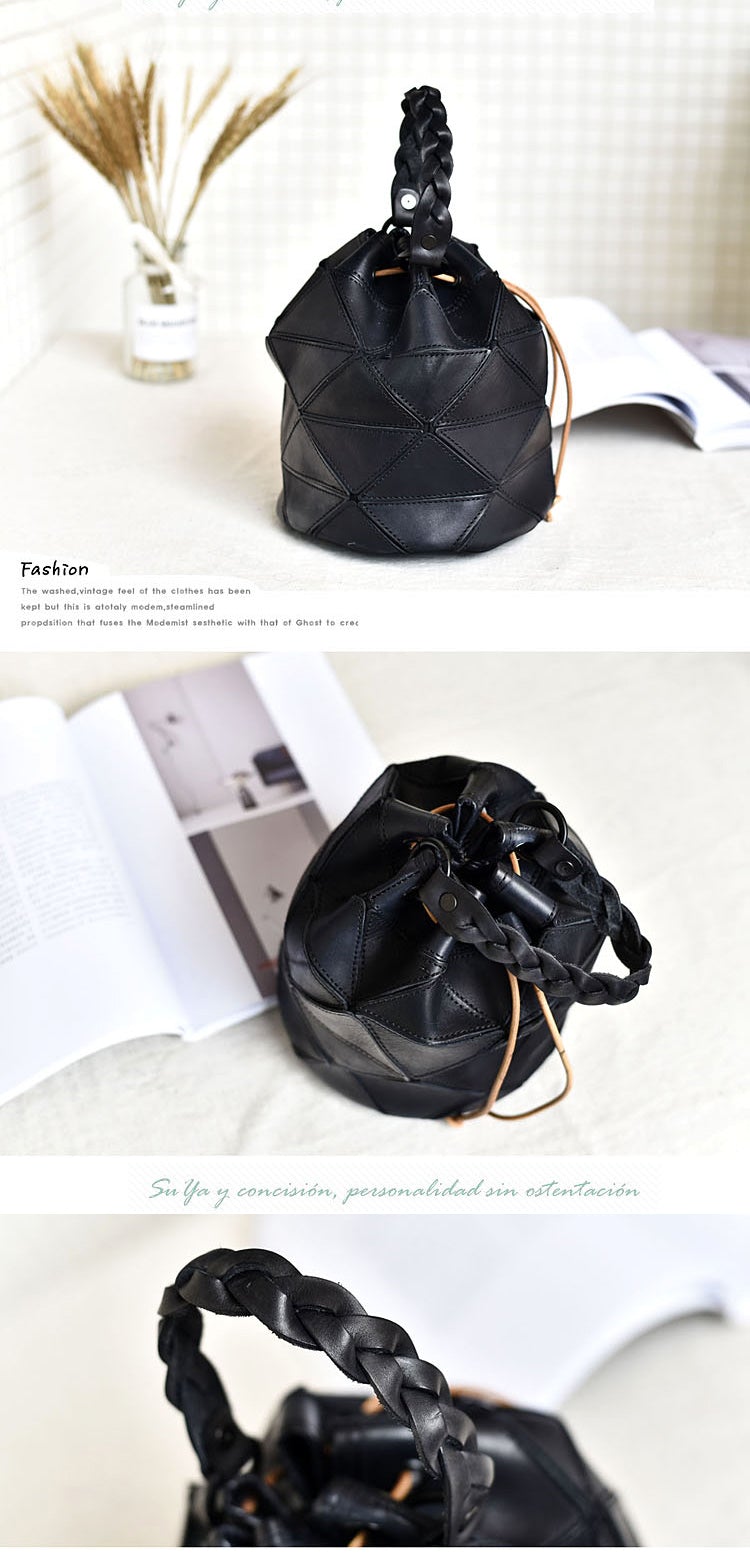 Adjustable Shoulder Strap Style Leather Bucket Bag