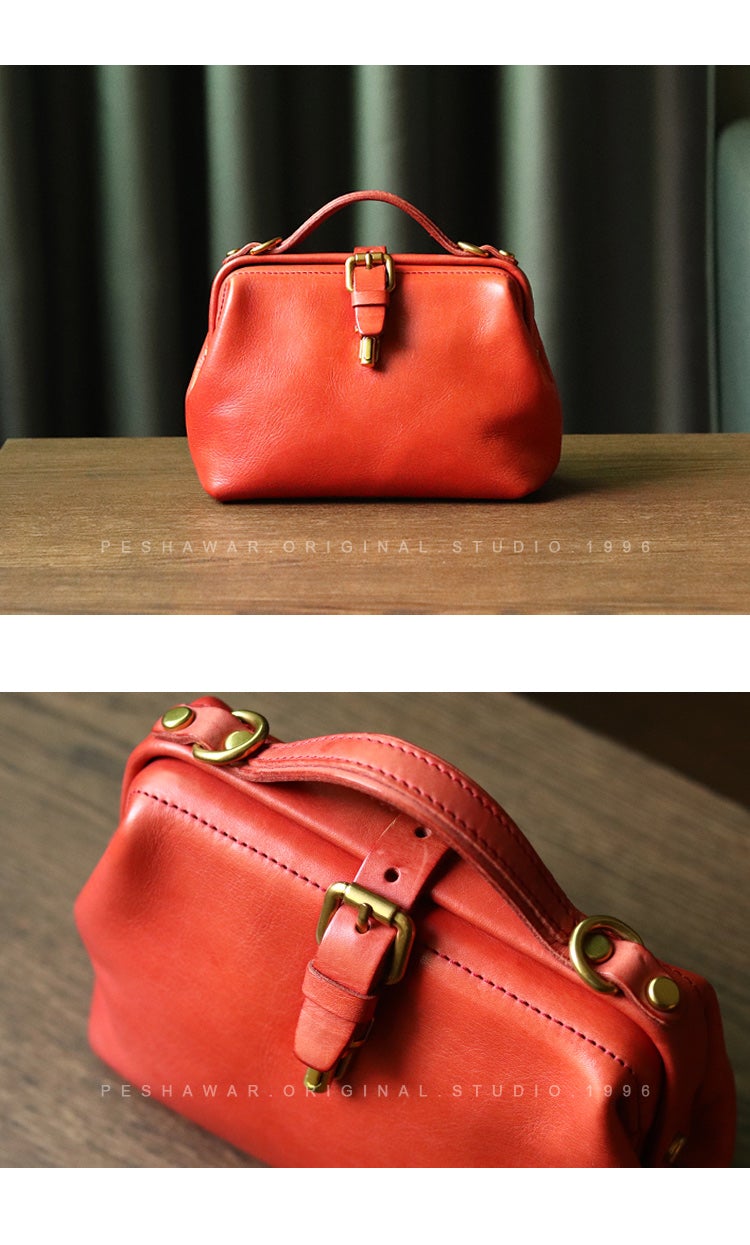Womens Red Leather Doctor Handbag Purses Classic Handmade Red Doctor Crossbody Purse for Women